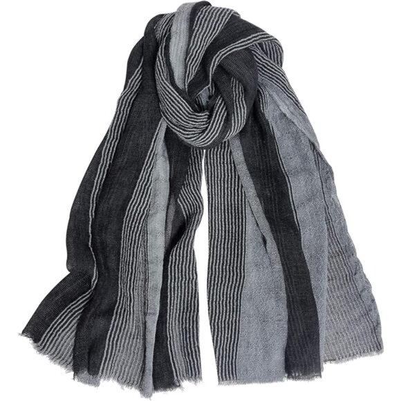 Cotton-Linen Scarves Mens Stripe Crinkle Long Scarf Fashion Wrap Shawl - Picture 1 of 7